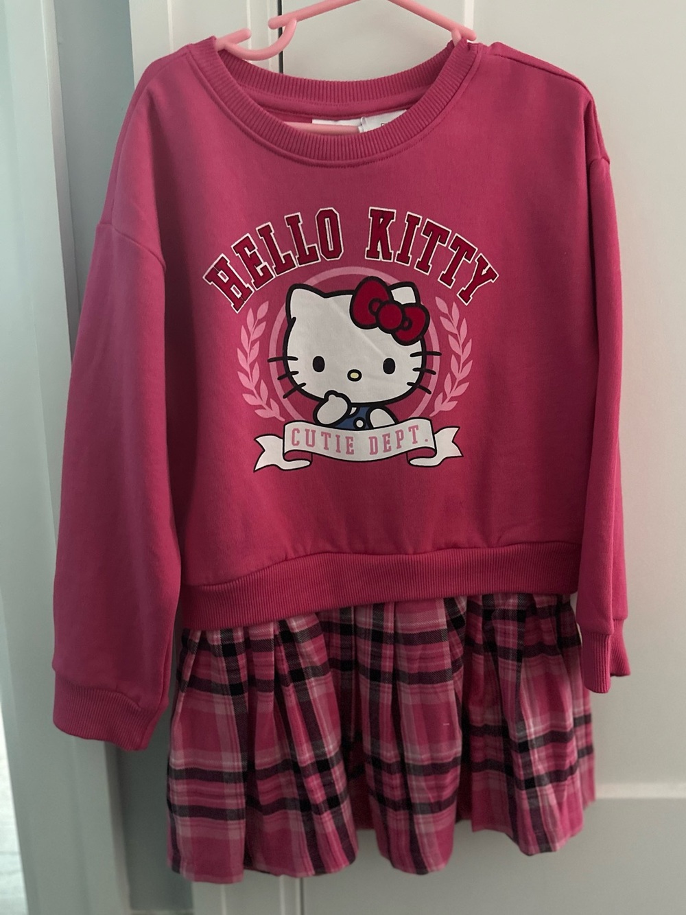 Hello Kitty Pink Pullover Dress with Plaid Skirt NWOT